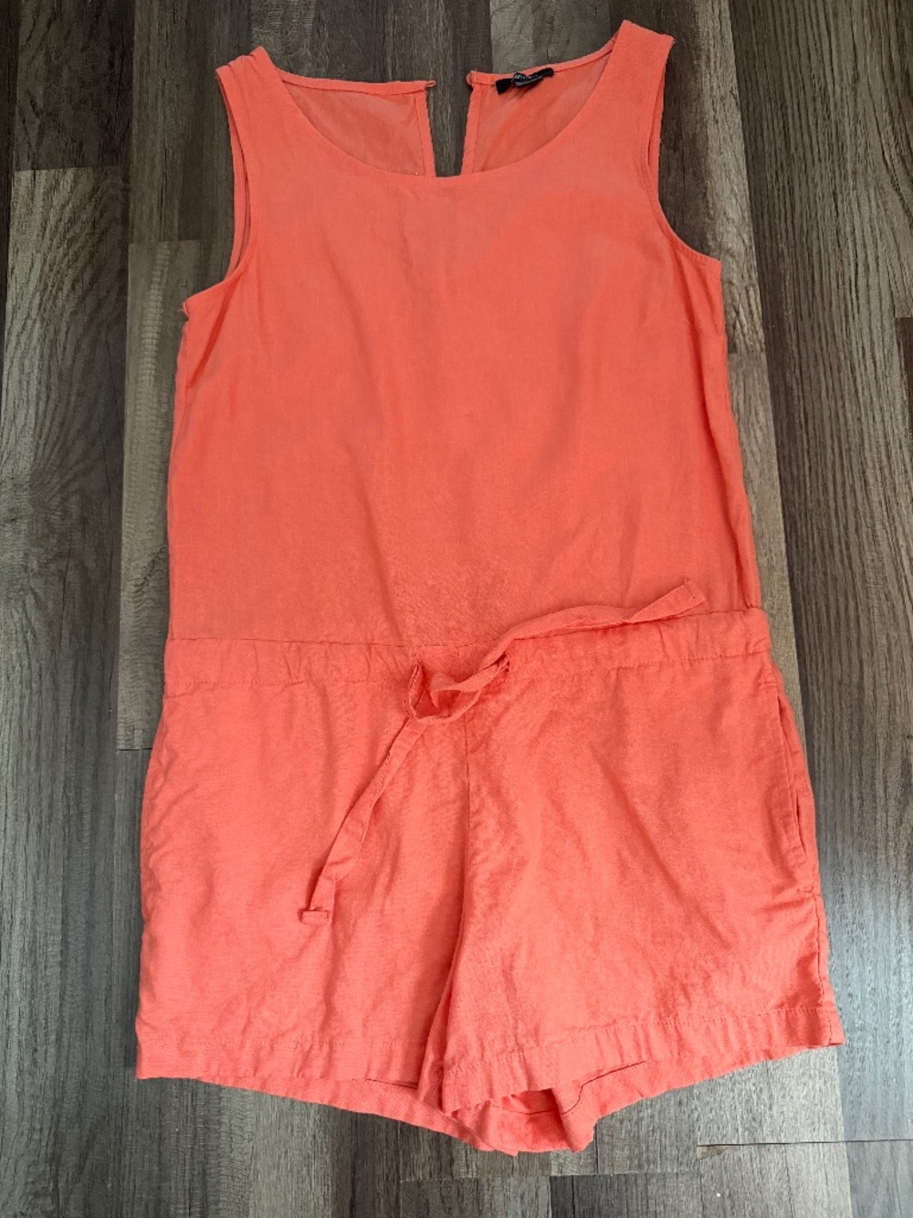 Esmara Apricot Linen Blend Romper Tie Waist Pockets, Size S EU 36